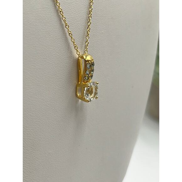 BBJ Sterling Silver Gold Plated Round Cz Blue Spinel Pendant Chain Necklace - Picture 3 of 10